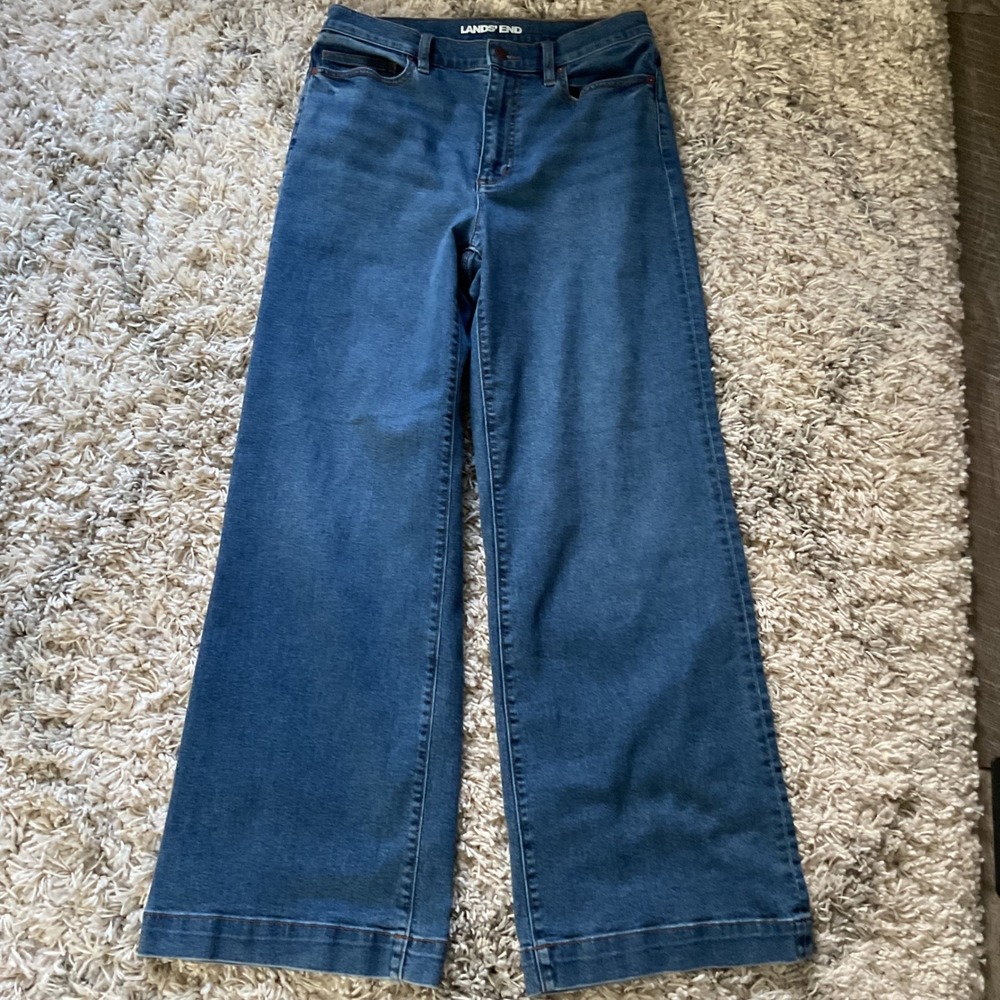 Lands' End Womens Wide Leg High Rise Jeans Medium Wash Blue Size 8